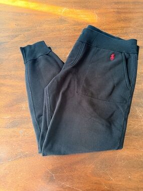 Ralph Lauren Black Jogger Pants with Red Pony Logo